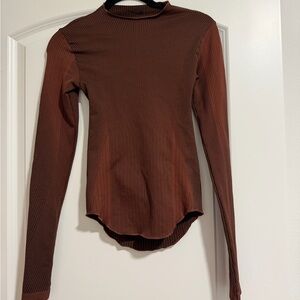 Nike Ribbed Long Sleeve Top in Brown